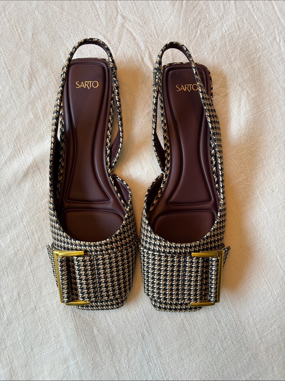 Sarto Black Brown & Cream Houndstooth Slingback Flats Size 10